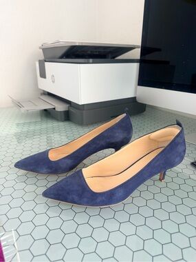 Everlane Navy Italian Suede Editor Kitten Heels Size 7 1/2